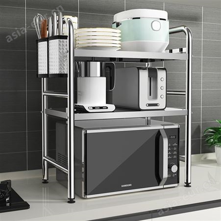 304不锈钢厨房置物架家用台面落地电饭煲烤箱收纳刀架微波炉架子