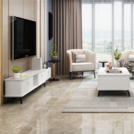 白色岩板茶几电视柜组合轻奢现代简约小户型客厅2021新款石板茶桌