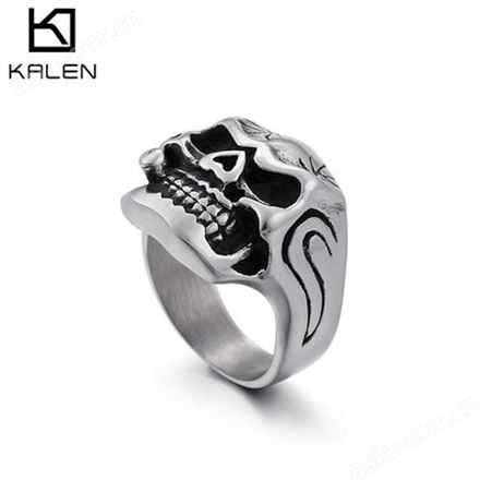 亚马逊个性骷髅头食指指环 跨境饰品复古潮流男士钛钢戒指速卖通